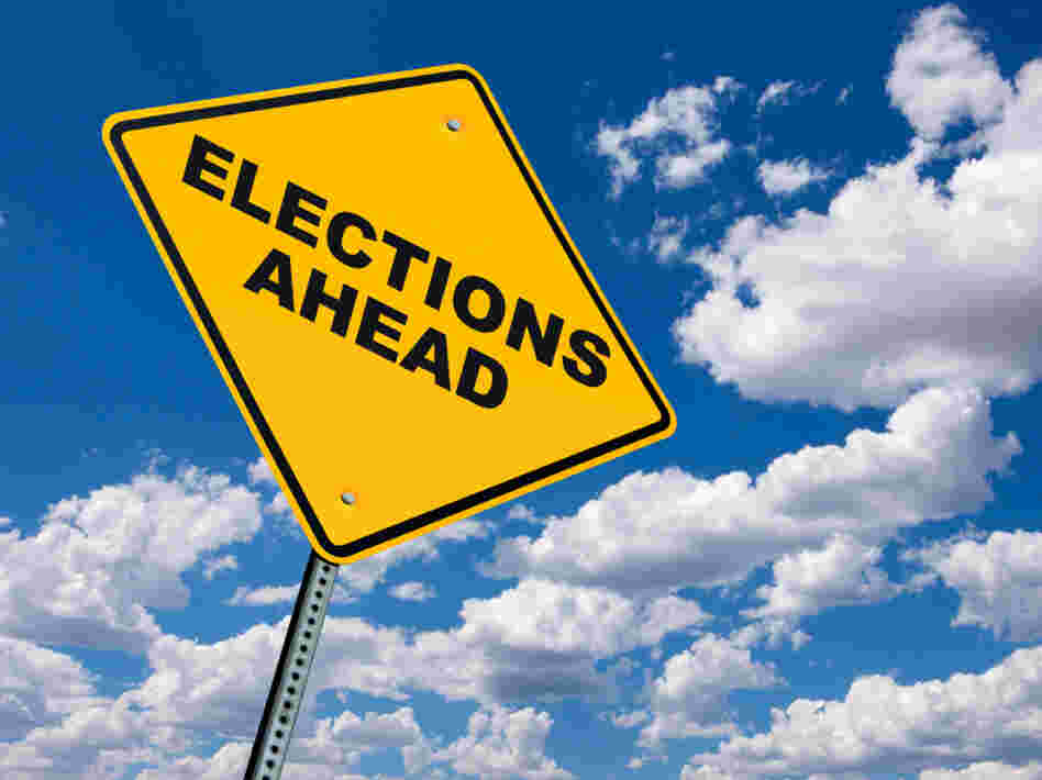 A sign that reads elections ahead. A sign that reads elections ahead.