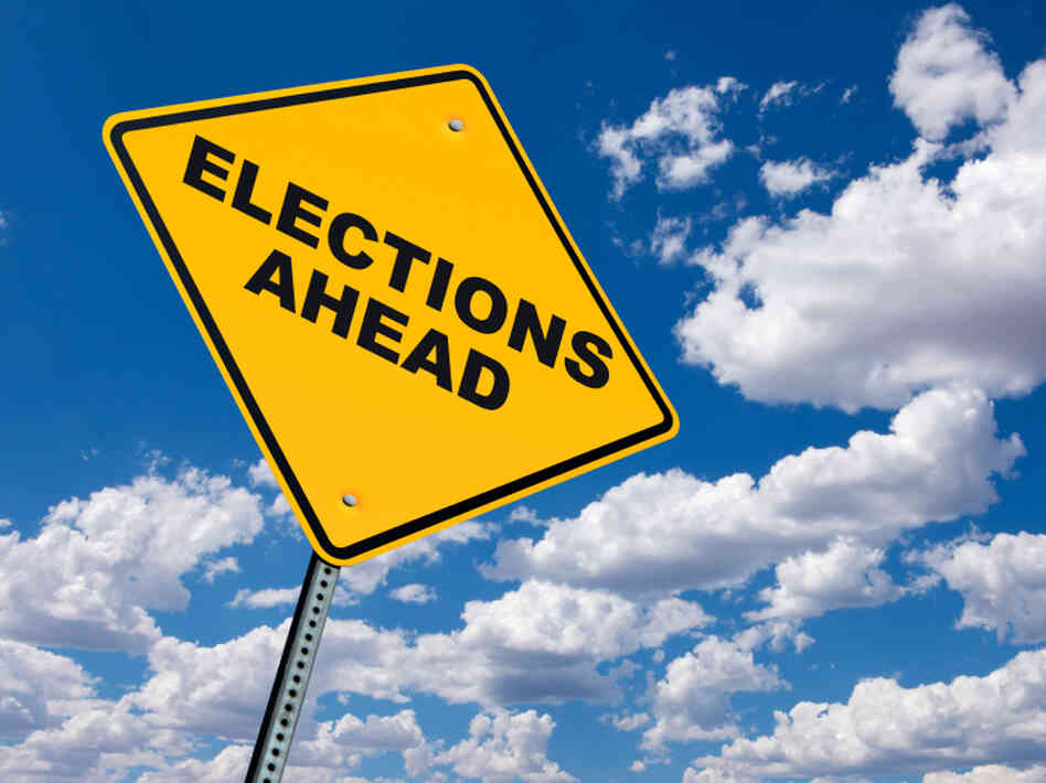 A sign that reads elections ahead. A sign that reads elections ahead.