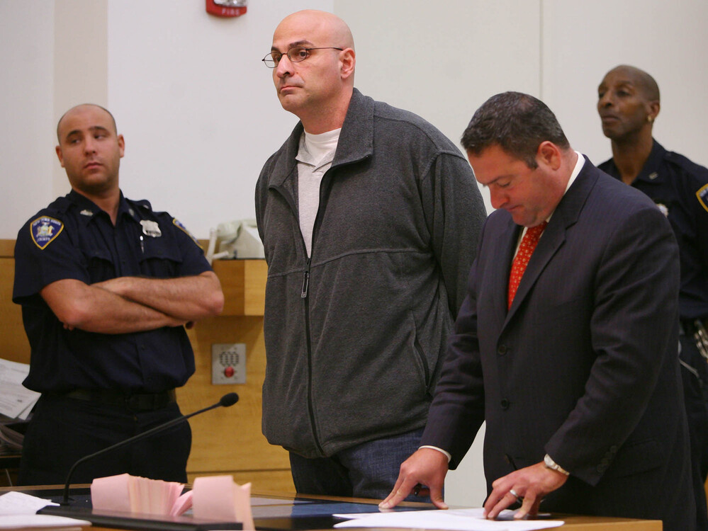 Michael Mastromarino (center) appeared in a New York City courtroom for sentencing on charges of corruption, body stealing and reckless endangerment, as the mastermind behind a scheme to loot hundreds of corpses and sell bone and tissue for transplants.