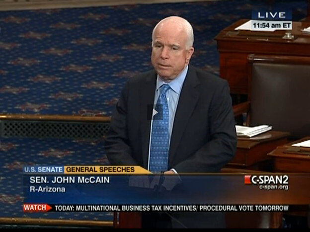 Sen. John McCain defended Huma Abedin, an aide to Secretary of State Hillary Clinton, against accusations by several House GOP members that she has ties to Egypt's Muslim Brotherhood.