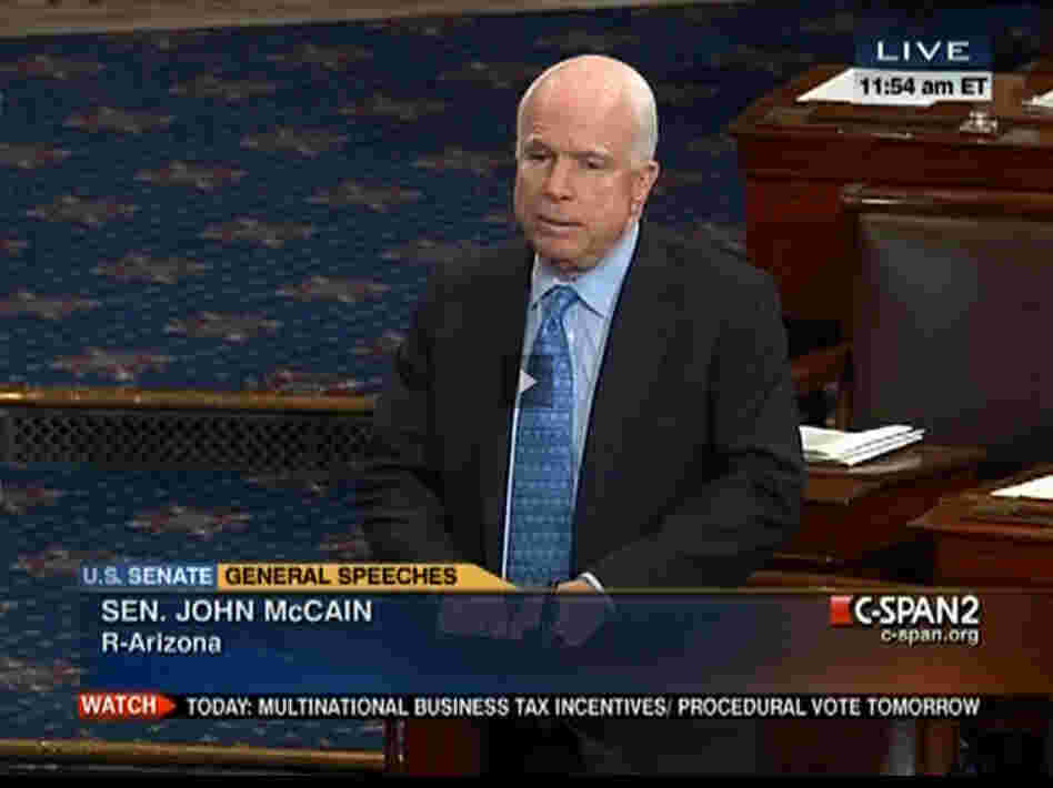 Sen. John McCain defended Huma Abedin, an aide to Secretary of State Hillary Clinton, against accusations by several House GOP members that she has ties to Egypt's Muslim Brotherhood.