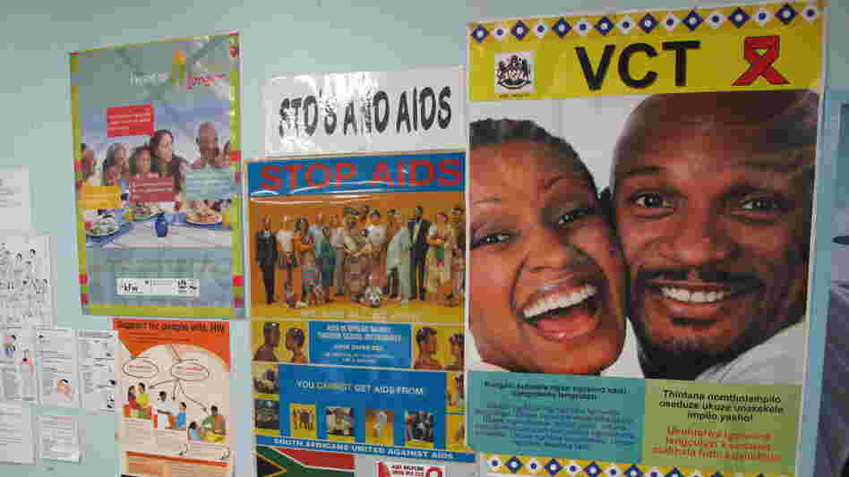 Anti-AIDS posters at the Eshowe public health clinic in Kwazulu Natal, South Africa. Clinicians there are hoping to slow the spread of HIV by getting more people treatment.