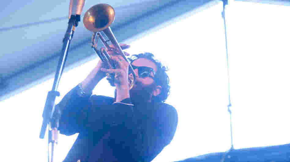Avishai Cohen performs with his trio, Triveni, on the Harbor Stage during the Newport Jazz Festival.