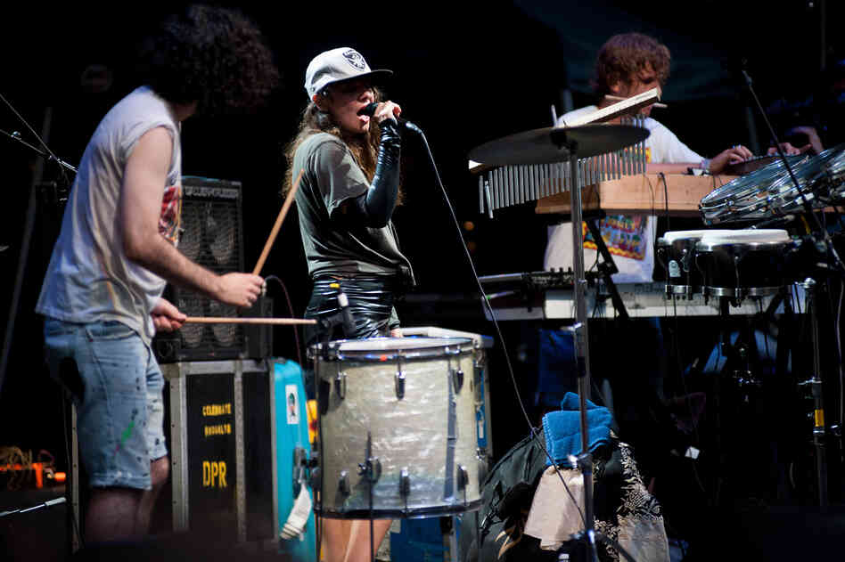 Gang Gang Dance, an experimental dance and electronica band from New York City, played to a hometown crowd during this outdoor concert at the Prospect Park Bandshell for Celebrate Brooklyn.
