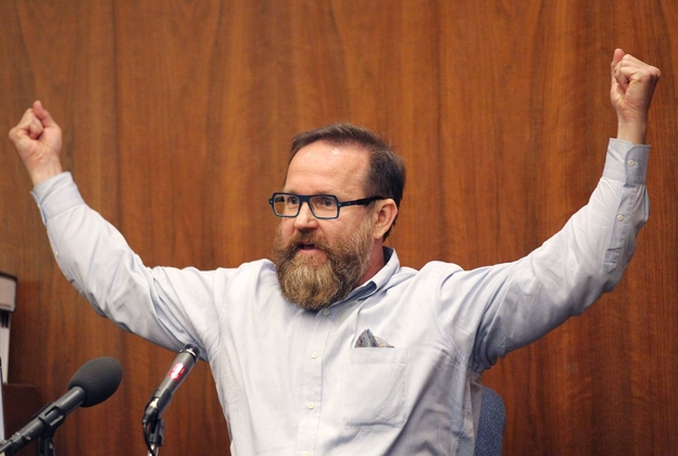John Brennan, the man who stripped at Portland International Airport to protest TSA screeners,  testifies during his trial Wednesday.