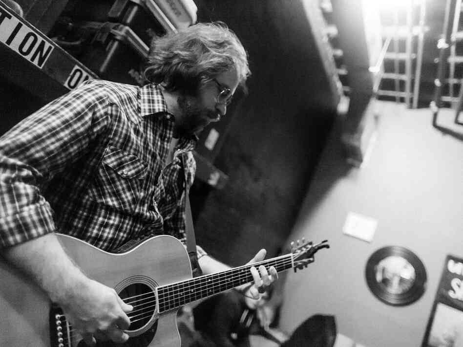 Jonathan Coulton, resident musician for Ask Me Another, backstage before the show's final taping during season one at The Bell House in Brooklyn, NY.
