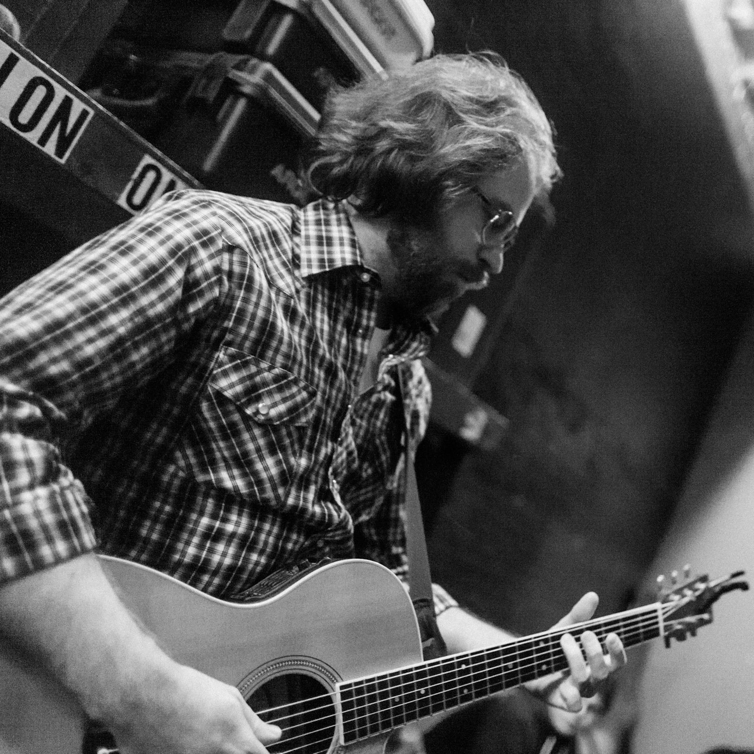 Jonathan Coulton, resident musician for Ask Me Another, backstage before the show's final taping during season one at The Bell House in Brooklyn, NY.