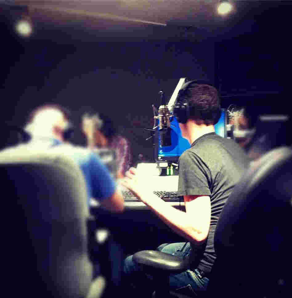 Producer Jess Gitner, one of our other favorite NPR types, snapped this photo of Mike as he spoke for Friday's show about his old job and his new one. Producer Jess Gitner, one of our other favorite NPR types, snapped this photo of Mike as he spoke for Friday's show about his old job and his new one.