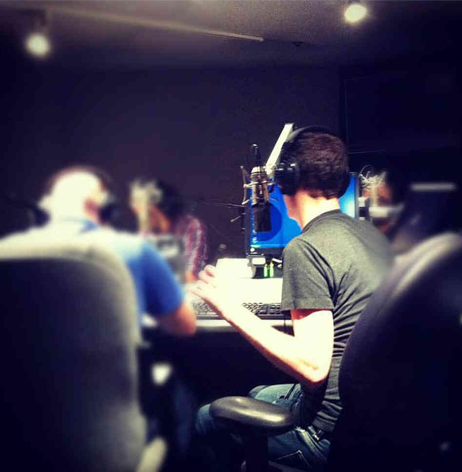 Producer Jess Gitner, one of our other favorite NPR types, snapped this photo of Mike as he spoke for Friday's show about his old job and his new one. Producer Jess Gitner, one of our other favorite NPR types, snapped this photo of Mike as he spoke for Friday's show about his old job and his new one.