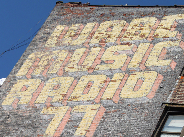A mural advertised radio station WABC in New York.