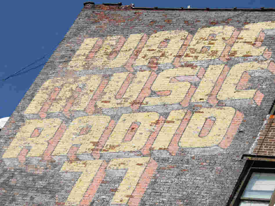 A mural advertised radio station WABC in New York.