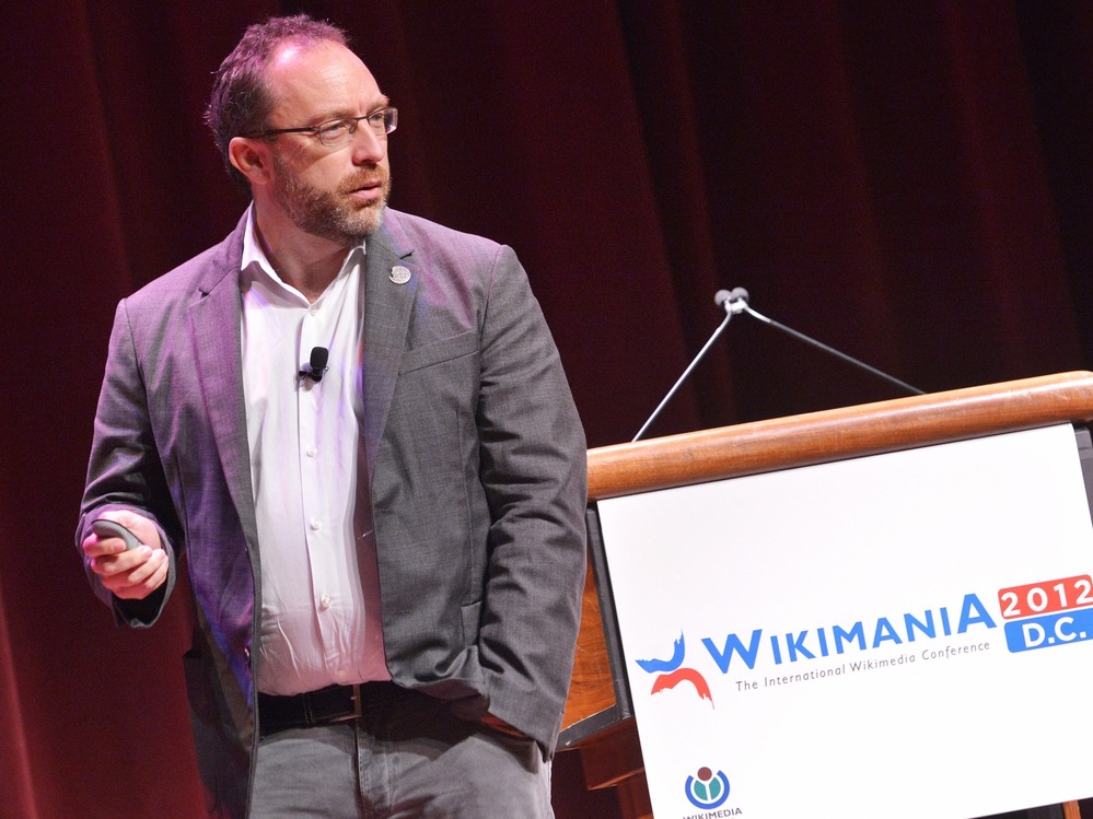 Wikipedia founder Jimmy Wales speaks during "Wikimania 2012," an international Wikimedia conference, in Washington, D.C.