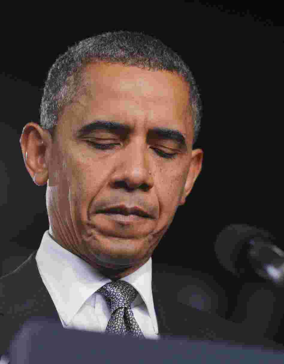President Obama turned a planned campaign speech in Fort Myers, Fla., into a brief statement about the shooting rampage. He asked the audience to join him in a moment of silence for the victims.