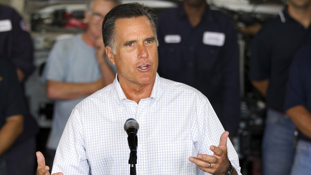 Mitt Romney speaks at a campaign stop in Roxbury, Mass., on Thursday. (AP)