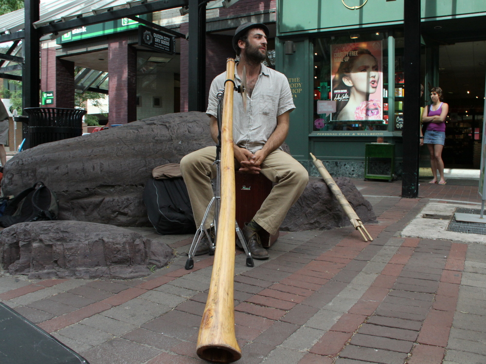 Michael "Tree" Sampson plays the didgeridoo on the streets of Burlington, Vt.