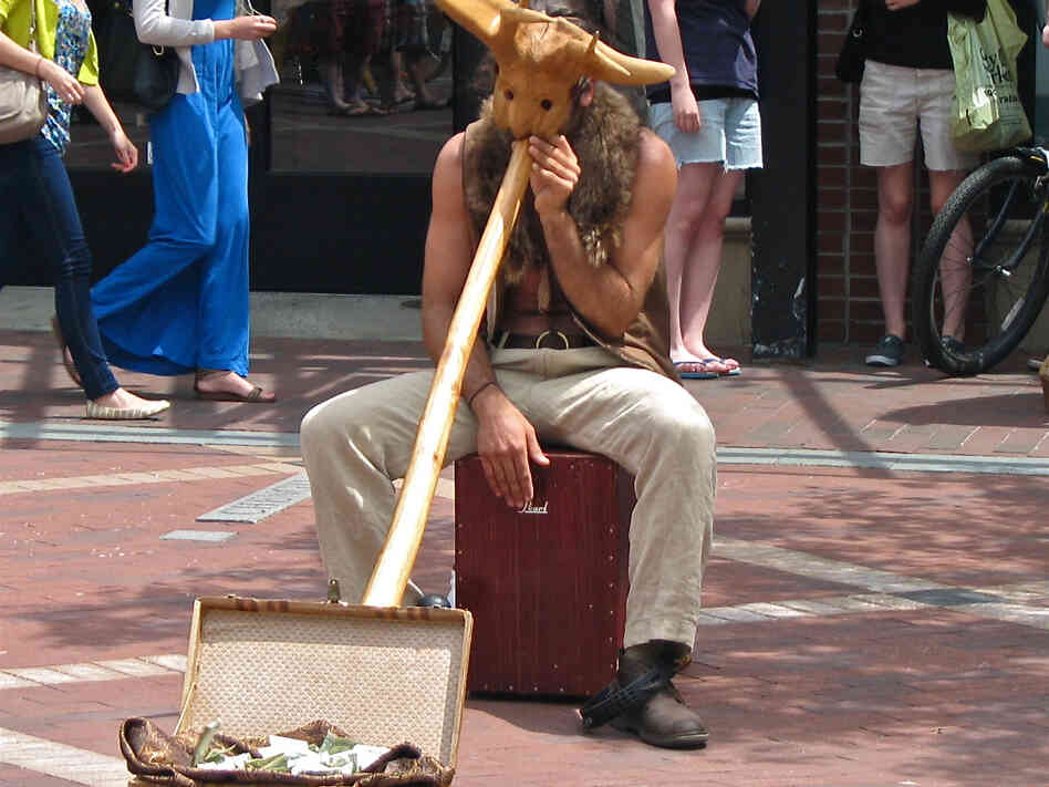 Sampson performs in his homemade mask.