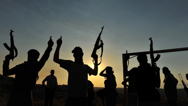 Members of the group Hamza Abdualmuttalib trained this week near the Syrian city of Aleppo.
