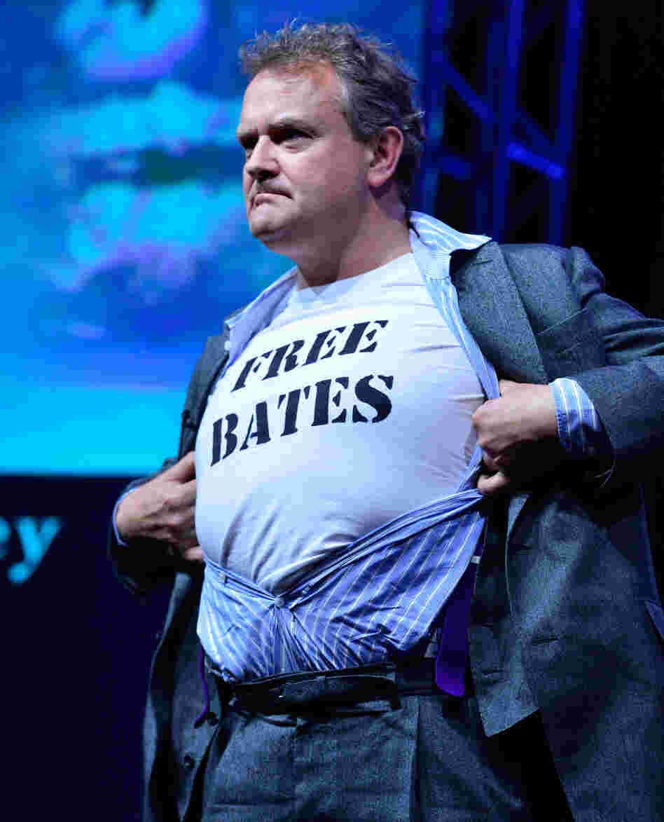 Hugh Bonneville, who plays the Earl of Grantham on Downton Abbey, shows his feelings during the press tour presentation Saturday night.