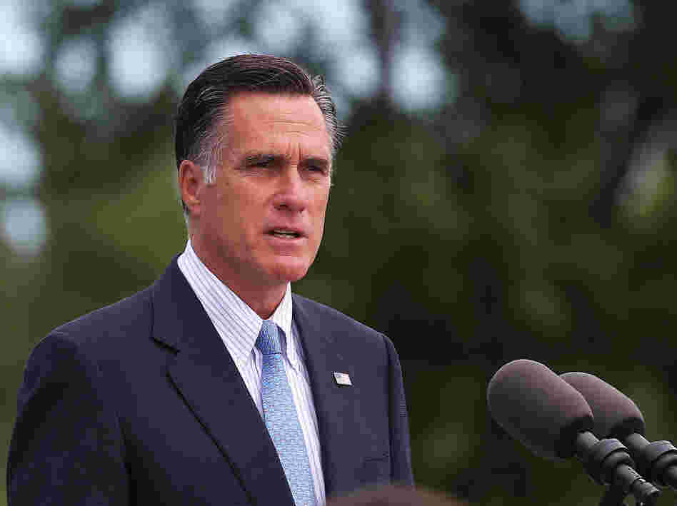Republican presidential candidate Mitt Romney speaks in Bow, N.H., on July 20. On his upcoming trip, Romney plans to make stops in the United Kingdom, Israel and Poland.
