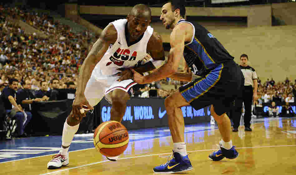 Kobe Bryant (left) drives against Manu Ginobili of Argentina during an exhibition game between USA and Argentina in Barcelona, Spain, Sunday. The U.S. team faces another test Tuesday, against  world No. 2 Spain.
