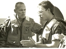 David Crist's father, George (left), discusses operations against Iranian attack boats with Navy Lt. Paul Hillenbrand. George Crist, a Marine Corps general, was commander of CENTCOM from 1985-1988. David Crist's father, George (left), discusses operations against Iranian attack boats with Navy Lt. Paul Hillenbrand. George Crist, a Marine Corps general, was commander of CENTCOM from 1985-1988.