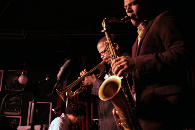 Trumpeter Terence Blanchard (center) is known as one of jazz's great cultivators of young talent, whether as an educator or leading bands with younger musicians like saxophonist Walter Smith III or pianist Fabian Almazan.