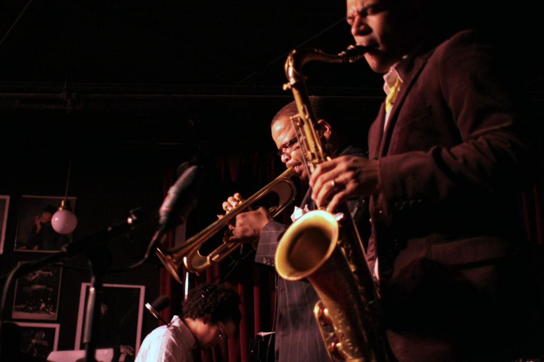 Trumpeter Terence Blanchard (center) is known as one of jazz's great cultivators of young talent, whether as an educator or leading bands with younger musicians like saxophonist Walter Smith III or pianist Fabian Almazan.
