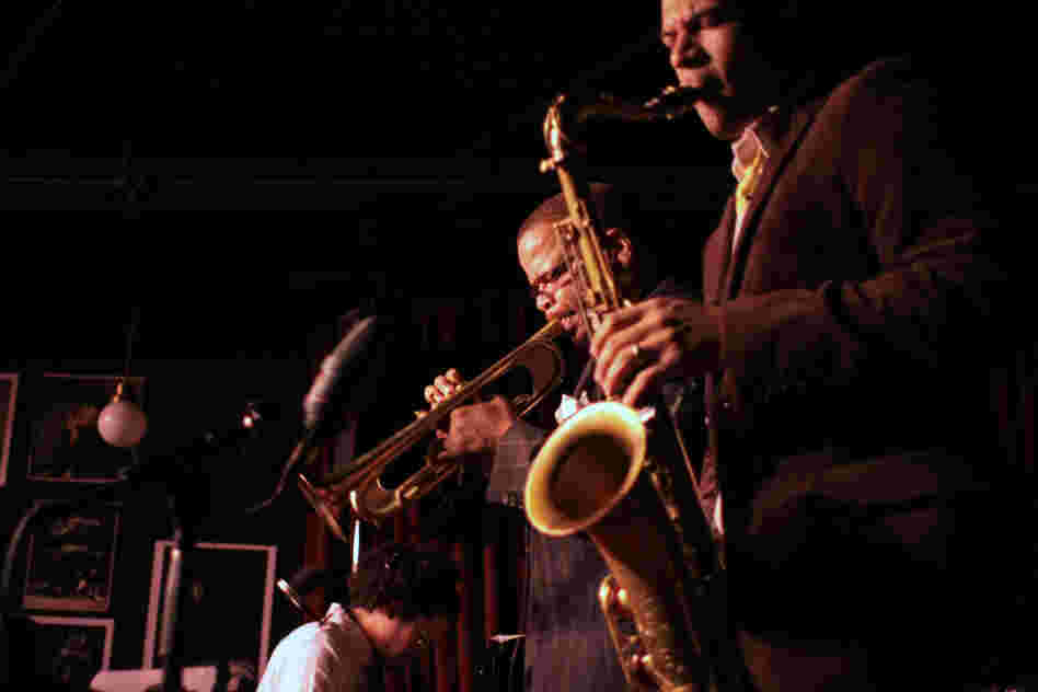 Trumpeter Terence Blanchard (center) is known as one of jazz's great cultivators of young talent, whether as an educator or leading bands with younger musicians like saxophonist Walter Smith III or pianist Fabian Almazan.