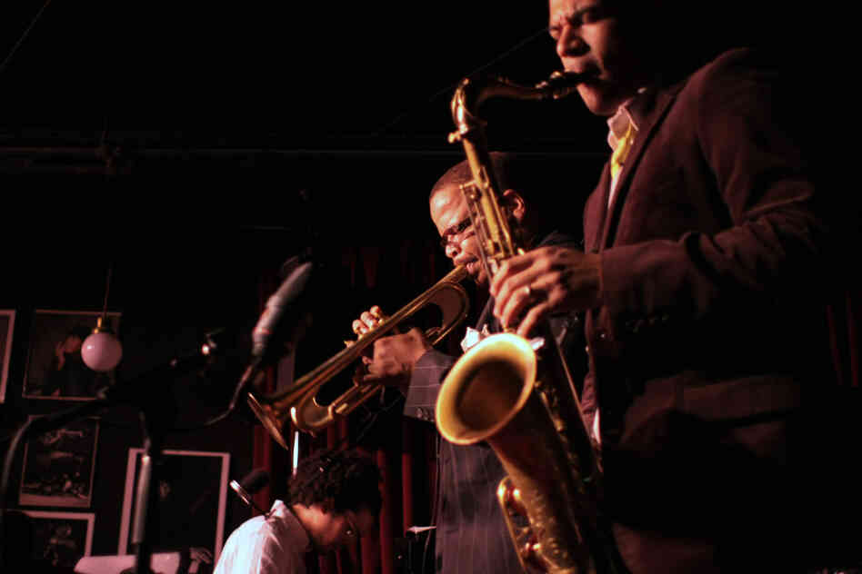 Trumpeter Terence Blanchard (center) is known as one of jazz's great cultivators of young talent, whether as an educator or leading bands with younger musicians like saxophonist Walter Smith III or pianist Fabian Almazan.