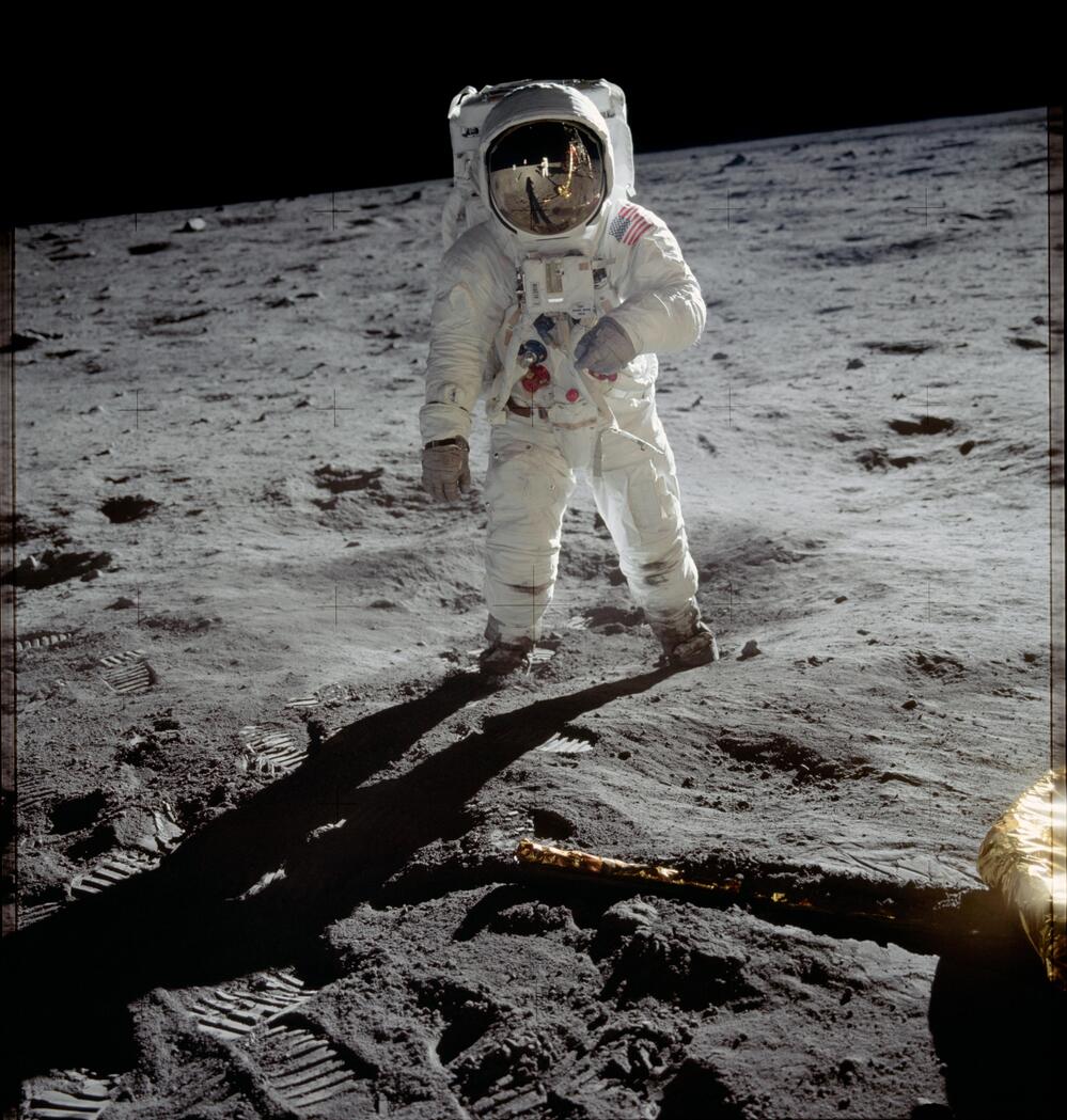 Astronaut Edwin E. "Buzz" Aldrin â lunar module pilot for the Apollo 11 mission â walks on the moon in July 1969.