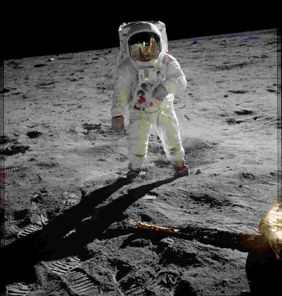 Astronaut Edwin E. "Buzz" Aldrin â lunar module pilot for the Apollo 11 mission â walks on the moon in July 1969.