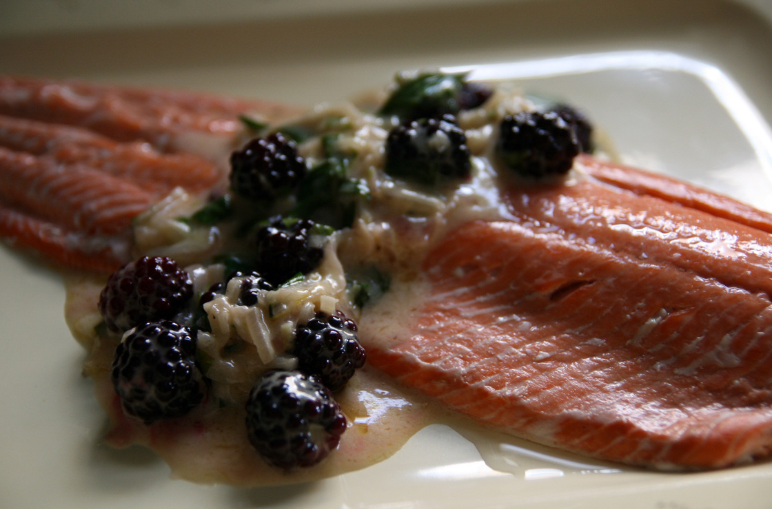 Salmon With Blackberry Creme Fraiche Sauce
