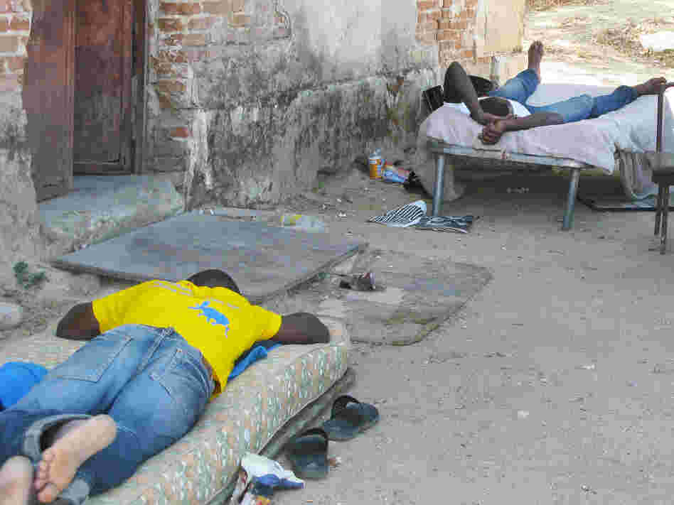 Men on cots wait for farm work near Calabria. Poor living conditions for migrant workers, sometimes without running water or toilet facilities, has led the Italian government to set up tents for them. Men on cots wait for farm work near Calabria. Poor living conditions for migrant workers, sometimes without running water or toilet facilities, has led the Italian government to set up tents for them.