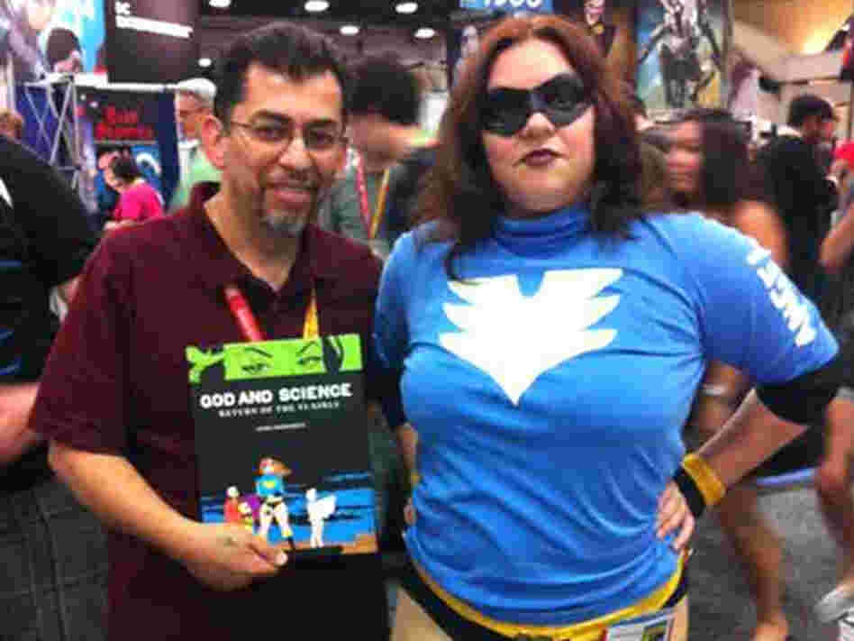 Love and Rockets author Jaime Hernandez, with a fan dressed as Boot Angel, one of the characters in God and Science. Love and Rockets author Jaime Hernandez, with a fan dressed as Boot Angel, one of the characters in God and Science.
