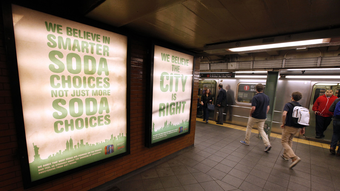 A New York subway ad from Zevia soda company, supporting the mayor's ban.