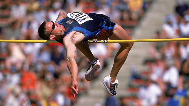 Nathan Leeper of the United States jumps during the IAAF World Championships in this photo from 2001. A high jumper, Leeper is one of several athletes whose name suited their sport.