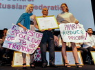 Activist Alexandra Volgina (right) accepts the Red Ribbon Award at the 19th International AIDS Conference for her grassroots group Patients in Control, which has worked to improve HIV treatment programs in Russia. Activist Alexandra Volgina (right) accepts the Red Ribbon Award at the 19th International AIDS Conference for her grassroots group Patients in Control, which has worked to improve HIV treatment programs in Russia.