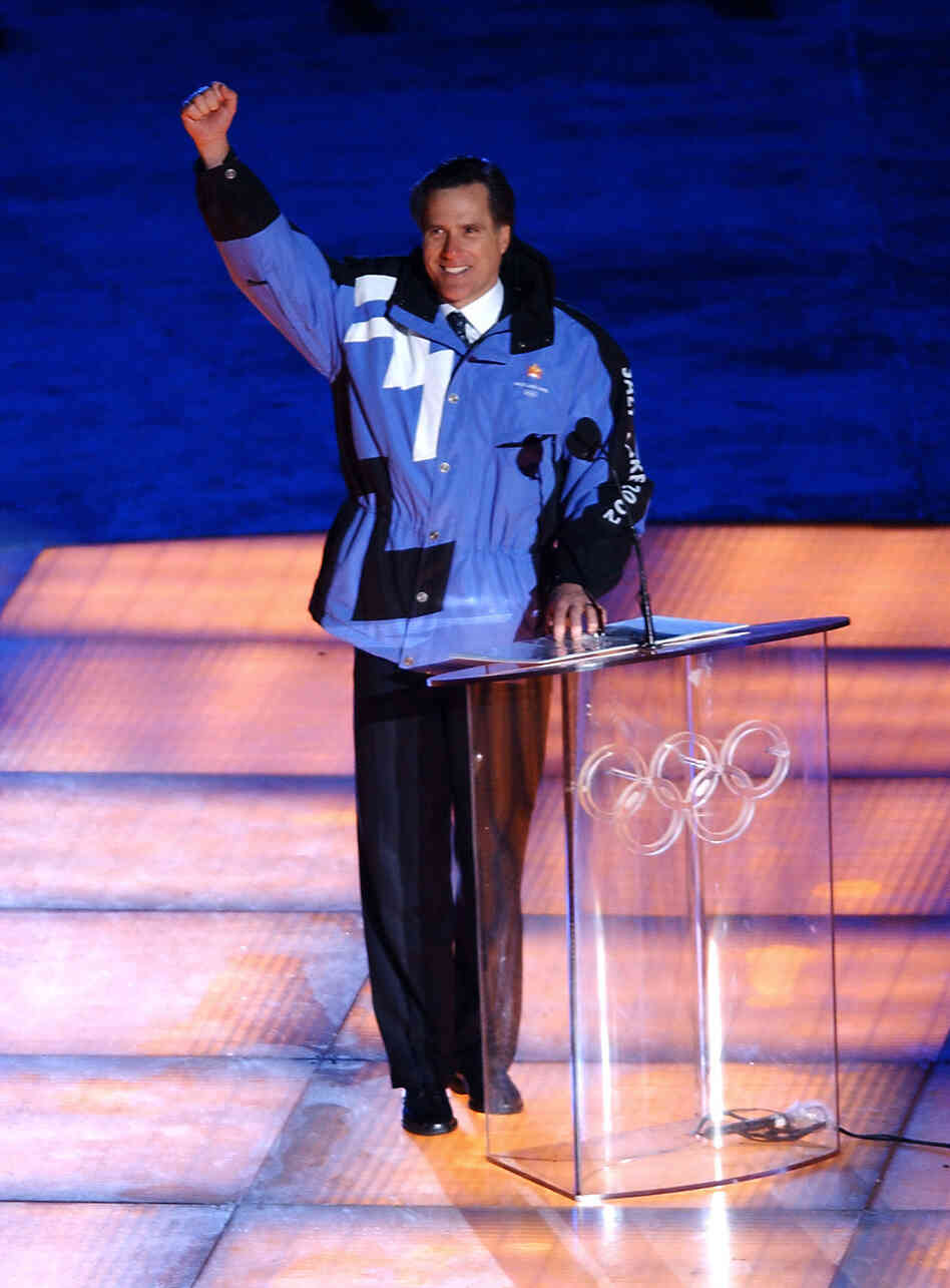 Romney appears during the opening ceremony of the 2002 Winter Olympics in Salt Lake City.