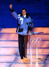 Romney appears during the opening ceremony of the 2002 Winter Olympics in Salt Lake City.