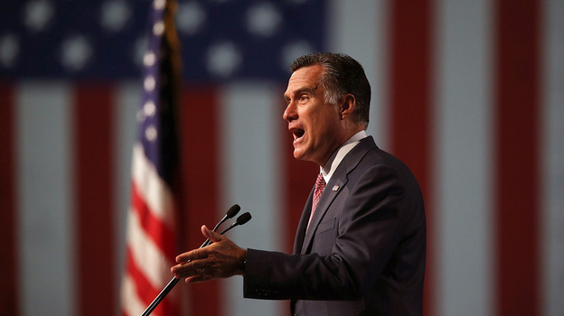 Republican presidential candidate Mitt Romney speaks during the national convention of the Veterans of Foreign Wars in Reno, Nev., on Tuesday. In the speech, Romney attacked the Obama administration's approach to China.