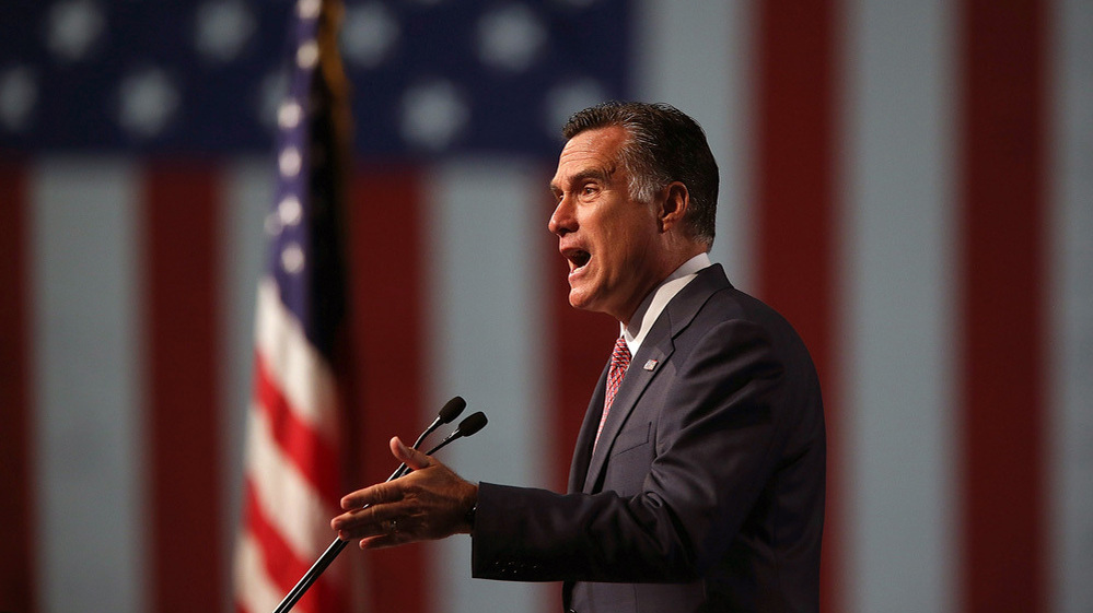 Republican presidential candidate Mitt Romney speaks during the national convention of the Veterans of Foreign Wars in Reno, Nev., on Tuesday. In the speech, Romney attacked the Obama administration's approach to China.
