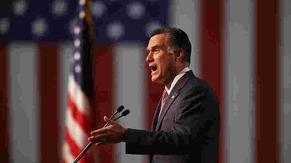 Republican presidential candidate Mitt Romney speaks during the national convention of the Veterans of Foreign Wars in Reno, Nev., on Tuesday. In the speech, Romney attacked the Obama administration's approach to China.