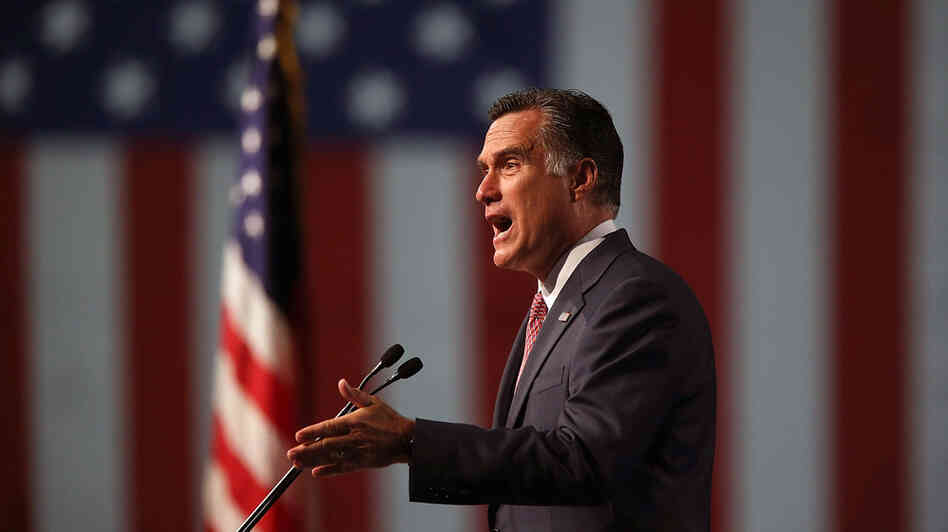 Republican presidential candidate Mitt Romney speaks during the national convention of the Veterans of Foreign Wars in Reno, Nev., on Tuesday. In the speech, Romney attacked the Obama administration's approach to China.