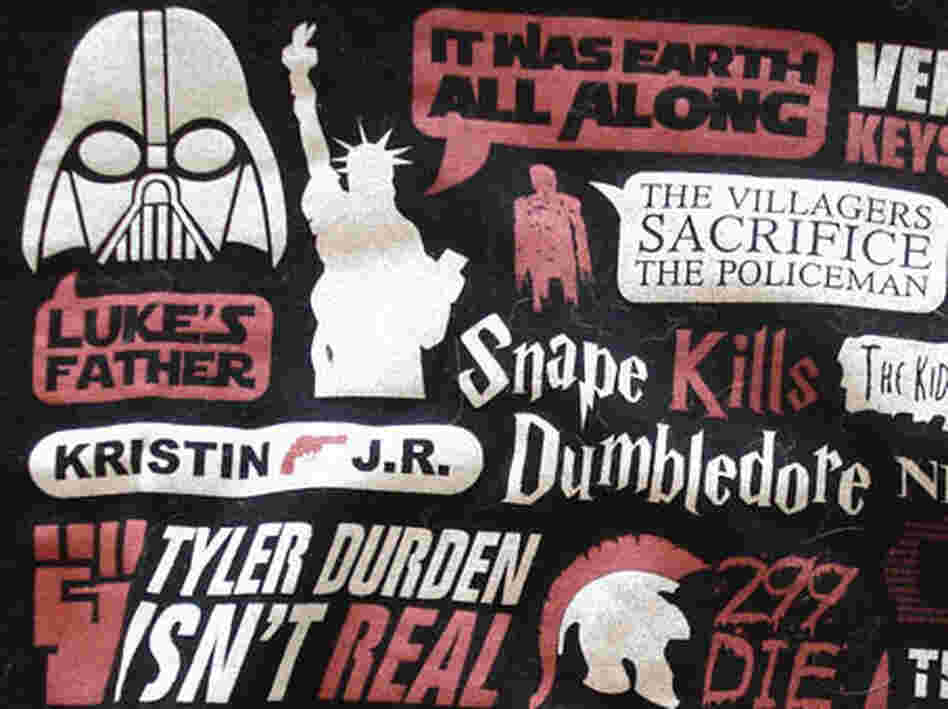 A T-shirt with many of the most infamous spoilers from movies, books and TV. A new study suggests that spoilers actually increase our enjoyment rather than ruin it.