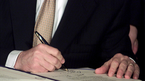 President George W. Bush signs tax cut legislation on June 7, 2001. The cuts from this and a subsequent bill are set to expire at the end of 2012. President George W. Bush signs tax cut legislation on June 7, 2001. The cuts from this and a subsequent bill are set to expire at the end of 2012.