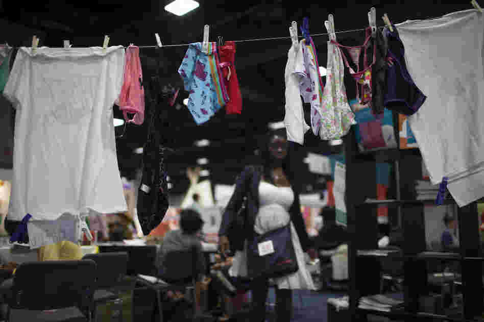 Women's garments hang from a clothesline at the Women's Network Area in the Global Health. The area promoted the diversity and pride of woman around the world.