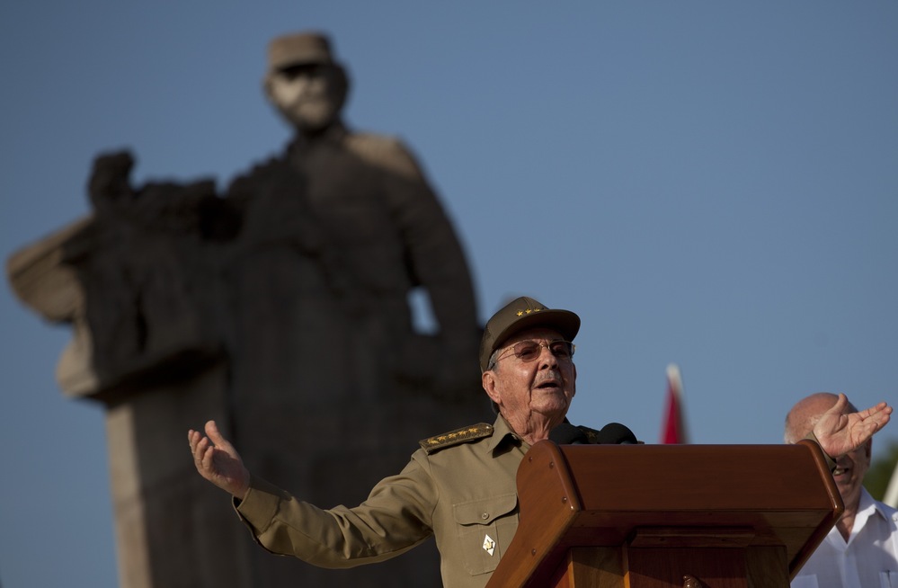Cuba's President Raúl Castro speaks during celebrations marking Cuba's Revolution Day in Guantanamo, Cuba on Thursday.