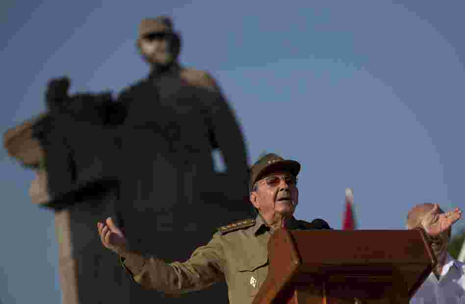 Cuba's President Raúl Castro speaks during celebrations marking Cuba's Revolution Day in Guantanamo, Cuba on Thursday.