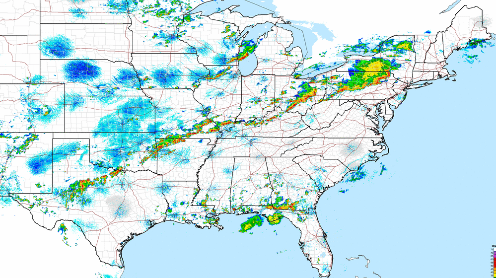 Radar image of the United States at 5:44 p.m. ET.
