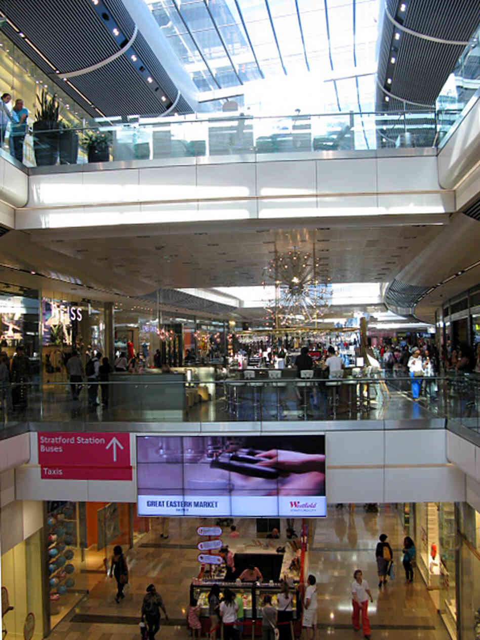 The interior of London's Westfield Stratford City Mall measures some 1.9 million square feet. Many of them were recently walked by NPR's Tom Goldman.
